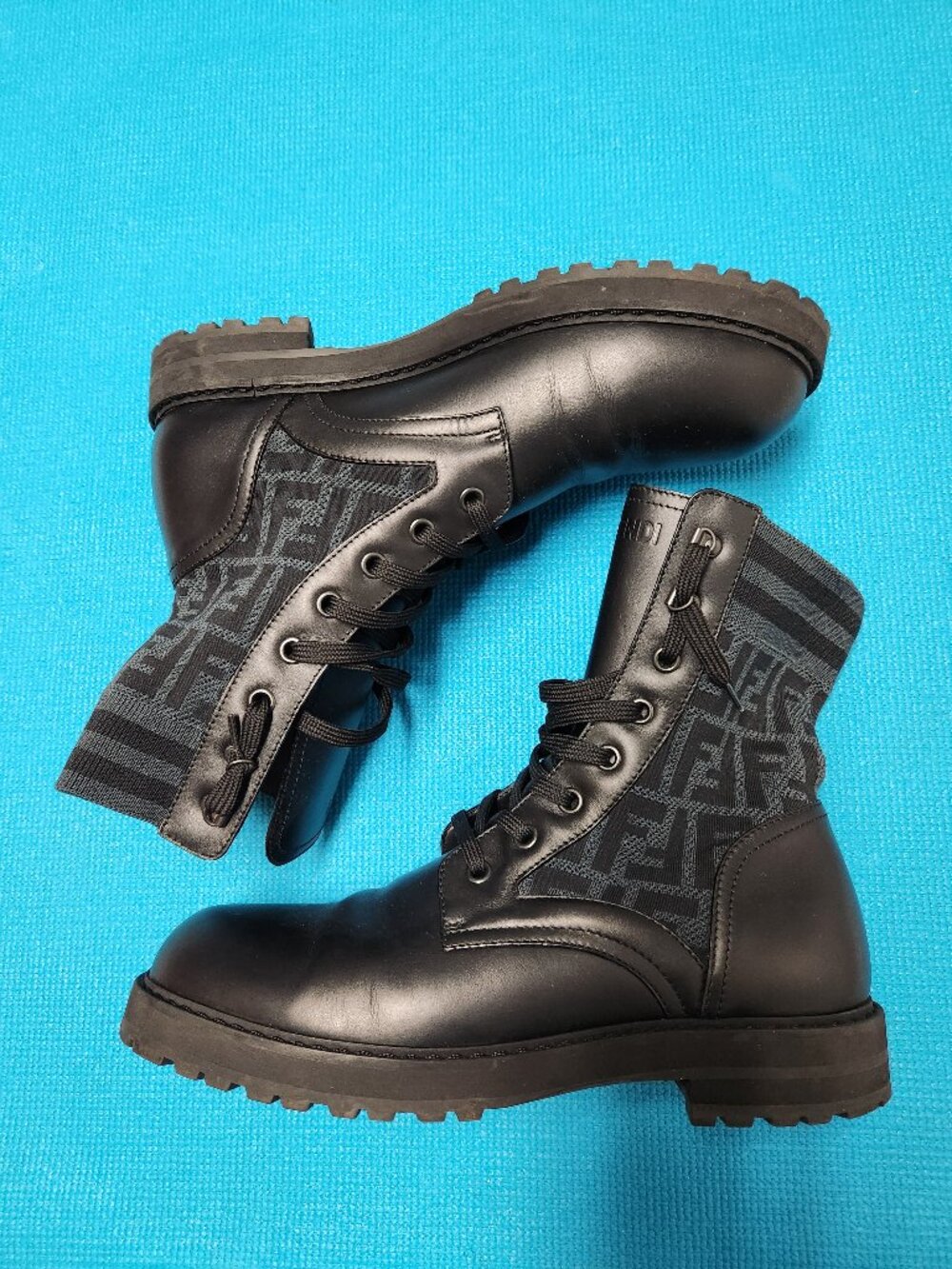 Fendi Mens Rockoko Leather Combat Boots